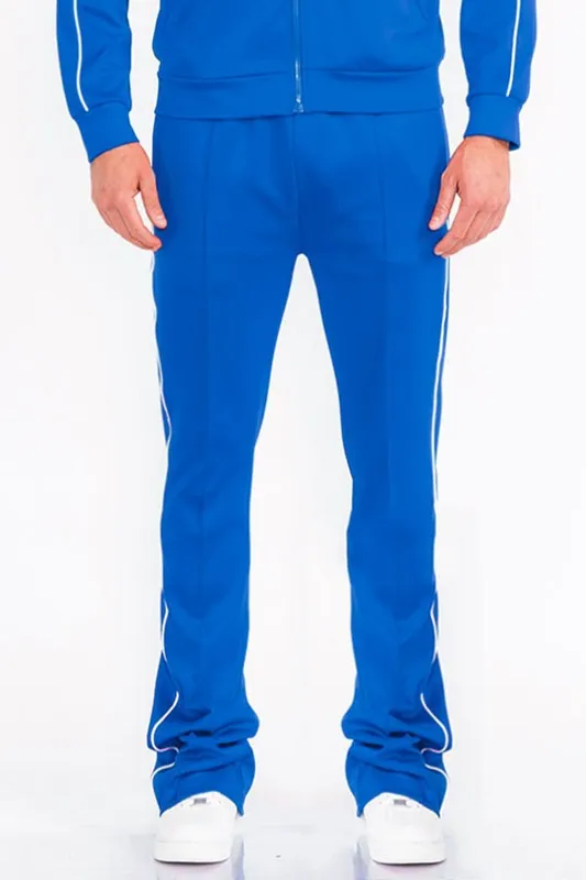 Mens Royal Blue Side Pipe Stacked Flare Pants