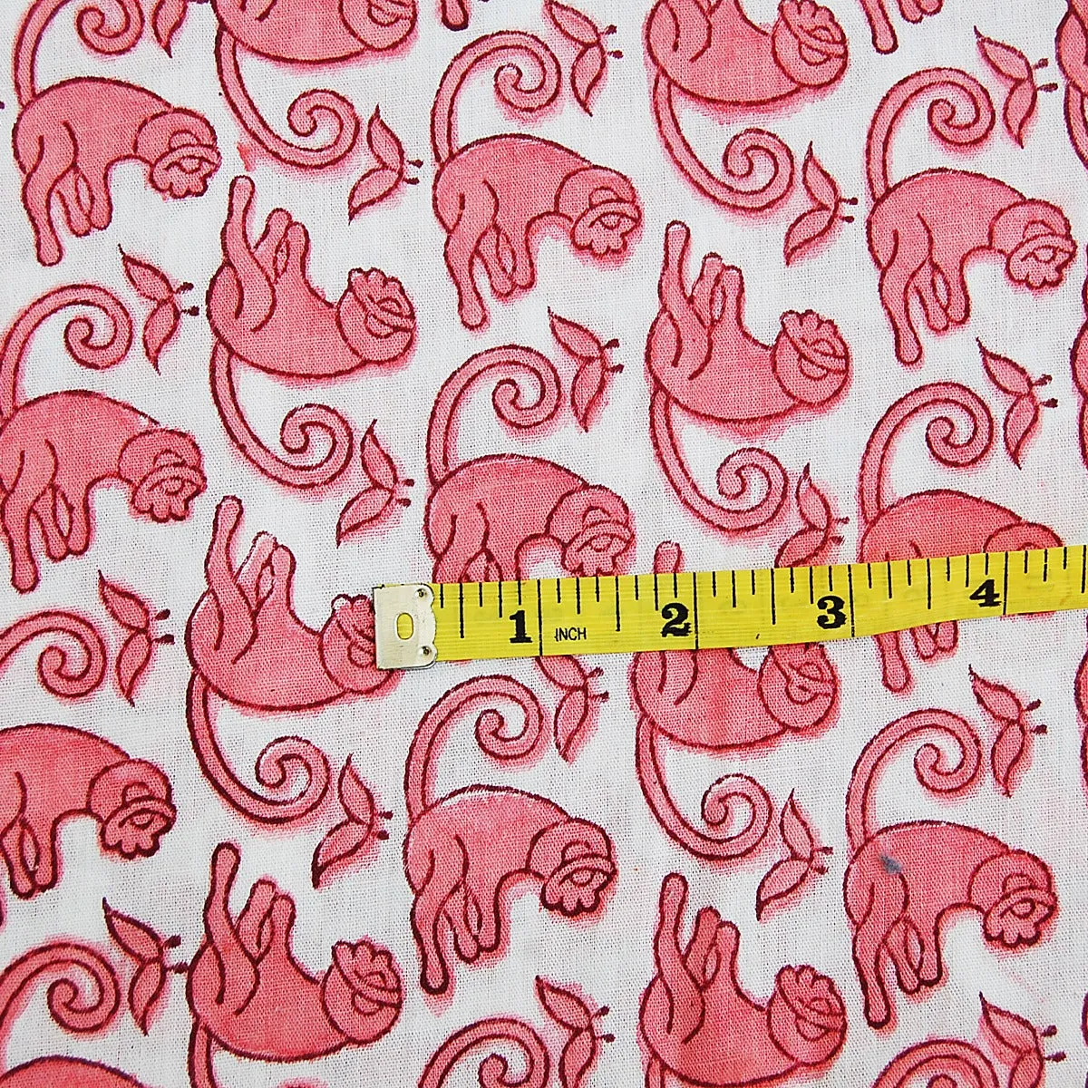 Natural Cotton Handmade Red Monkey Block Printed Voile Fabric