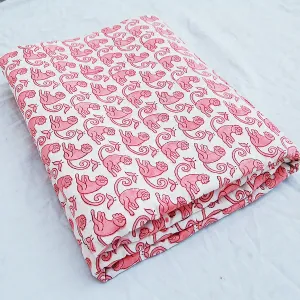 Natural Cotton Handmade Red Monkey Block Printed Voile Fabric