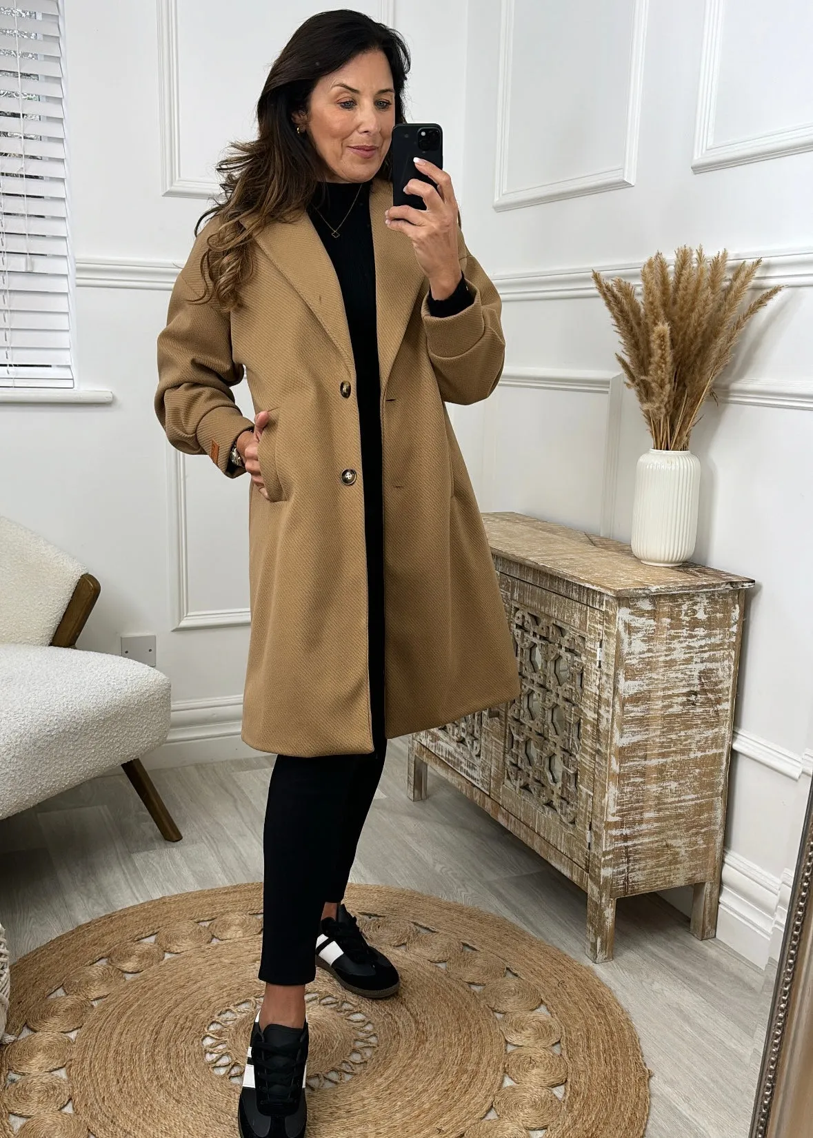 Penelope Beige Dropped Shoulder Coat