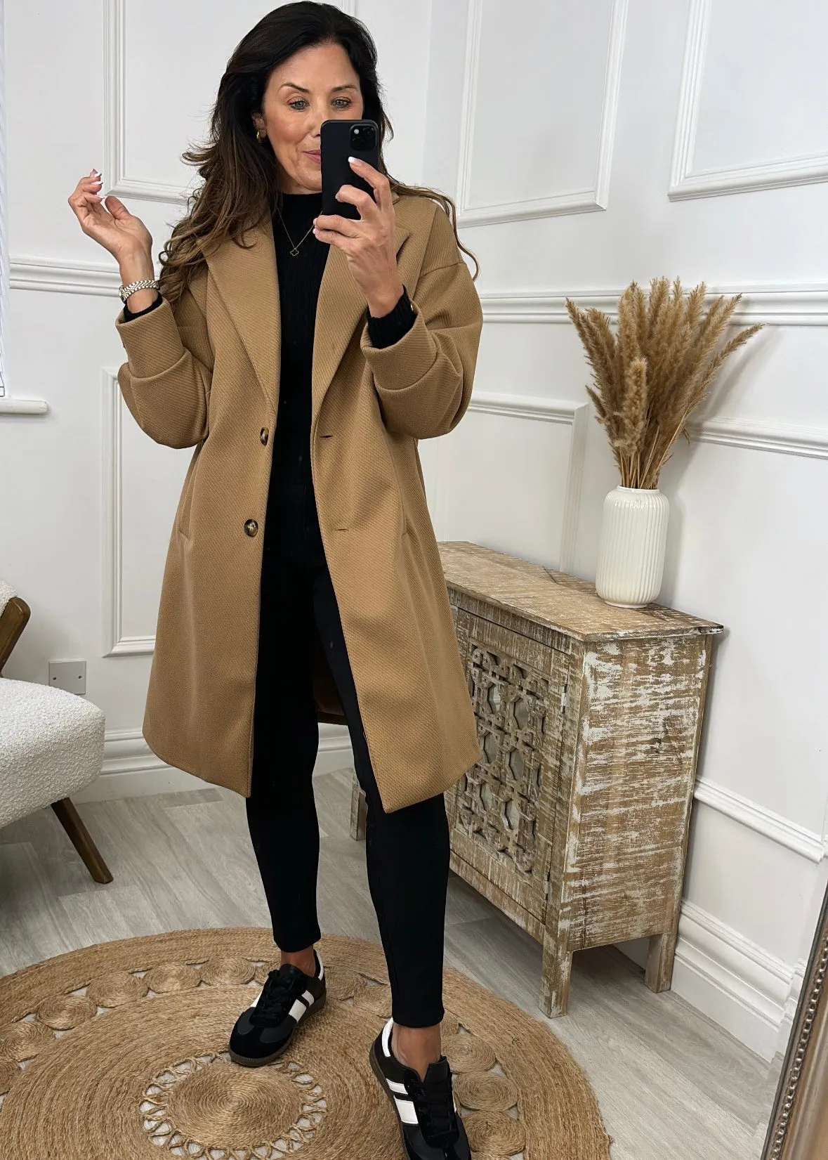 Penelope Beige Dropped Shoulder Coat