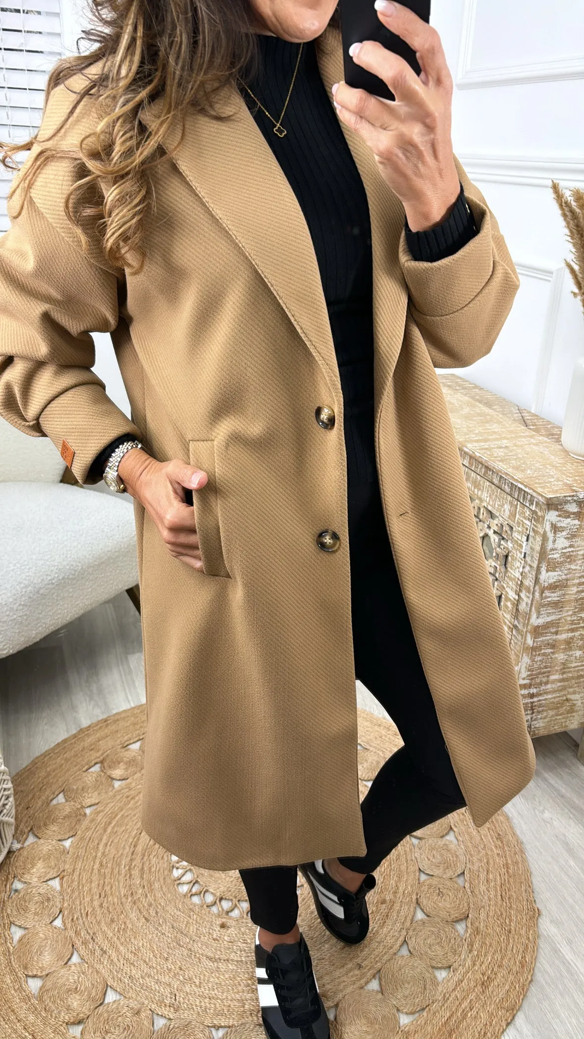 Penelope Beige Dropped Shoulder Coat