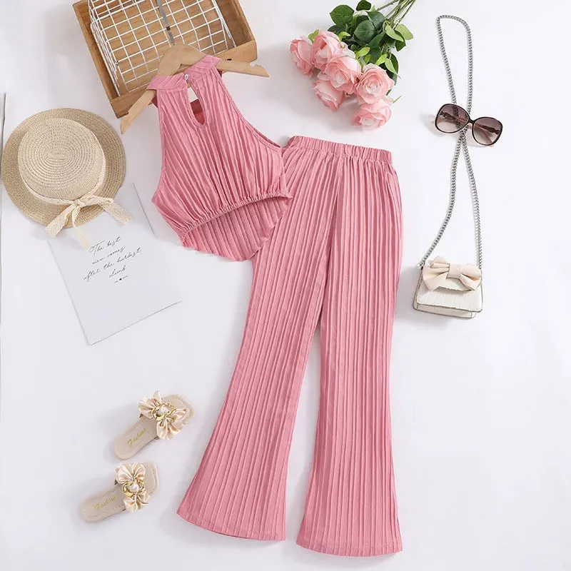 Pink Sleeveless Top With Pink Wide Leg Pants