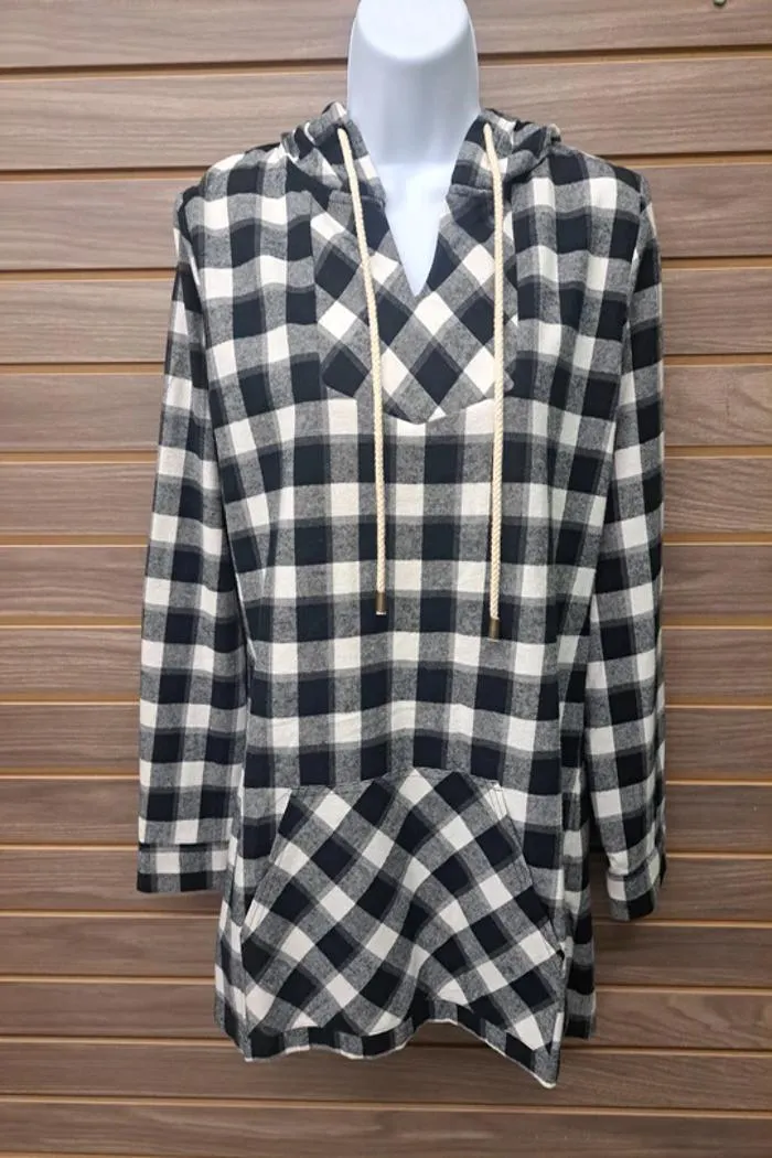 Plaid Flannel Hoodie Kangaroo Pocket