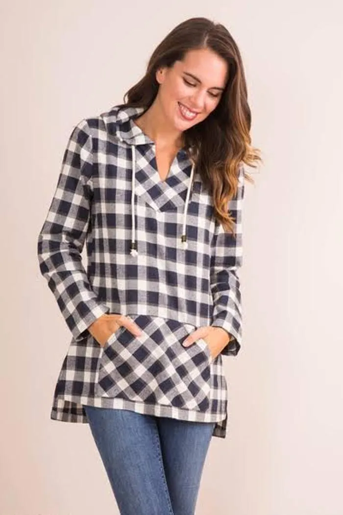 Plaid Flannel Hoodie Kangaroo Pocket