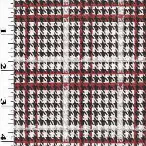 Red/Black/White Houndstooth Plaid Woven Jacketing Fabric