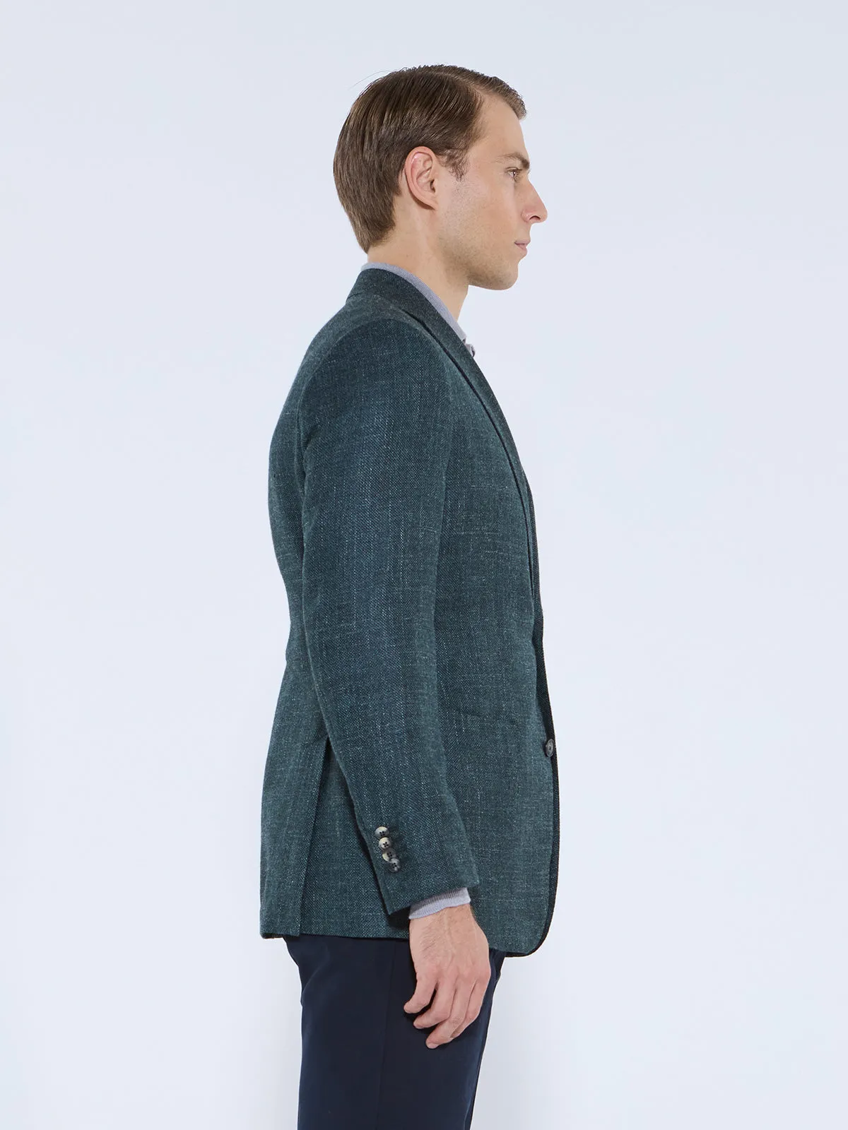 Scala Blazer - Green Wool Silk Linen Basketweave