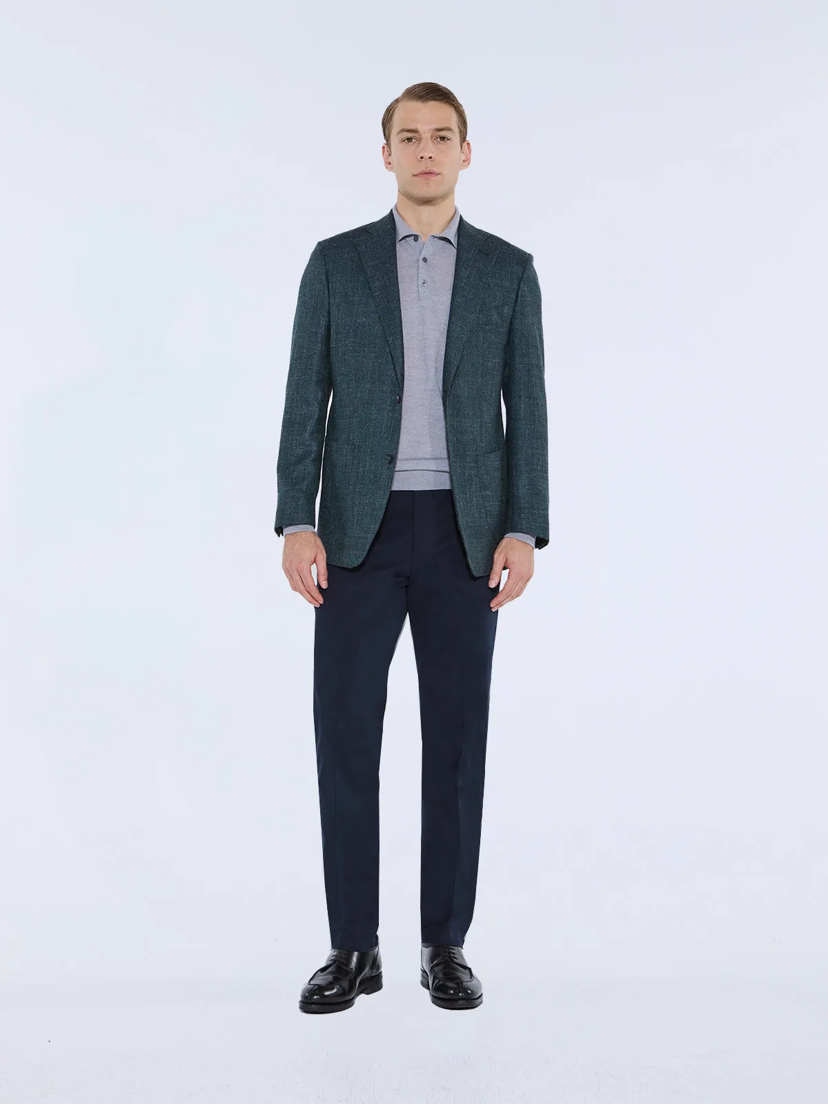 Scala Blazer - Green Wool Silk Linen Basketweave