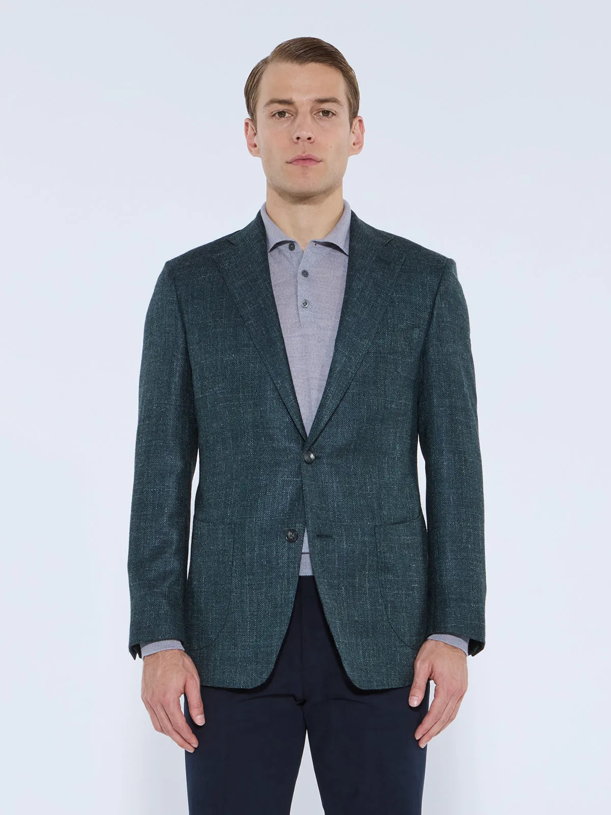 Scala Blazer - Green Wool Silk Linen Basketweave