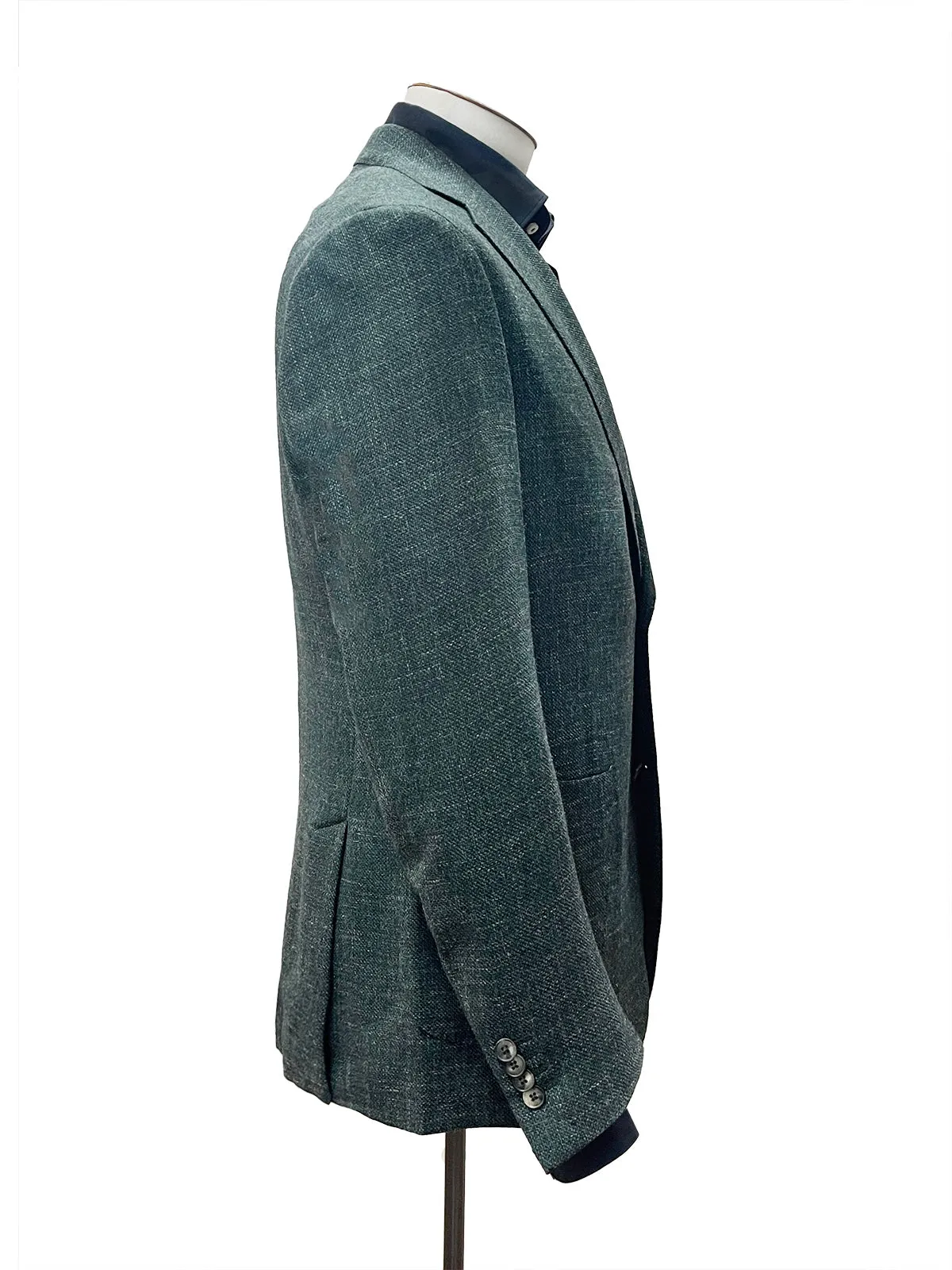 Scala Blazer - Green Wool Silk Linen Basketweave