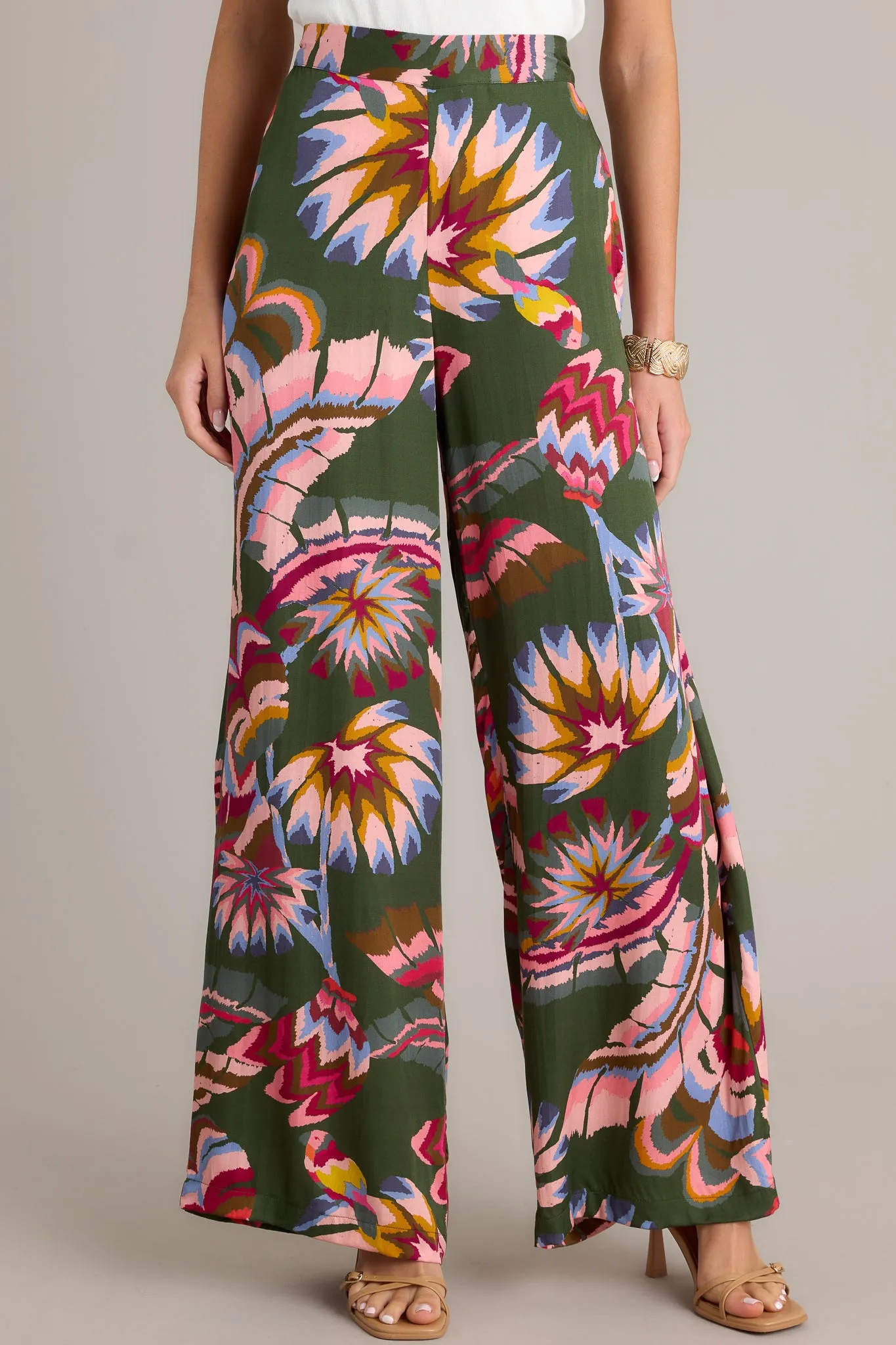 Secret Willow Green Multi Wide Leg Pants