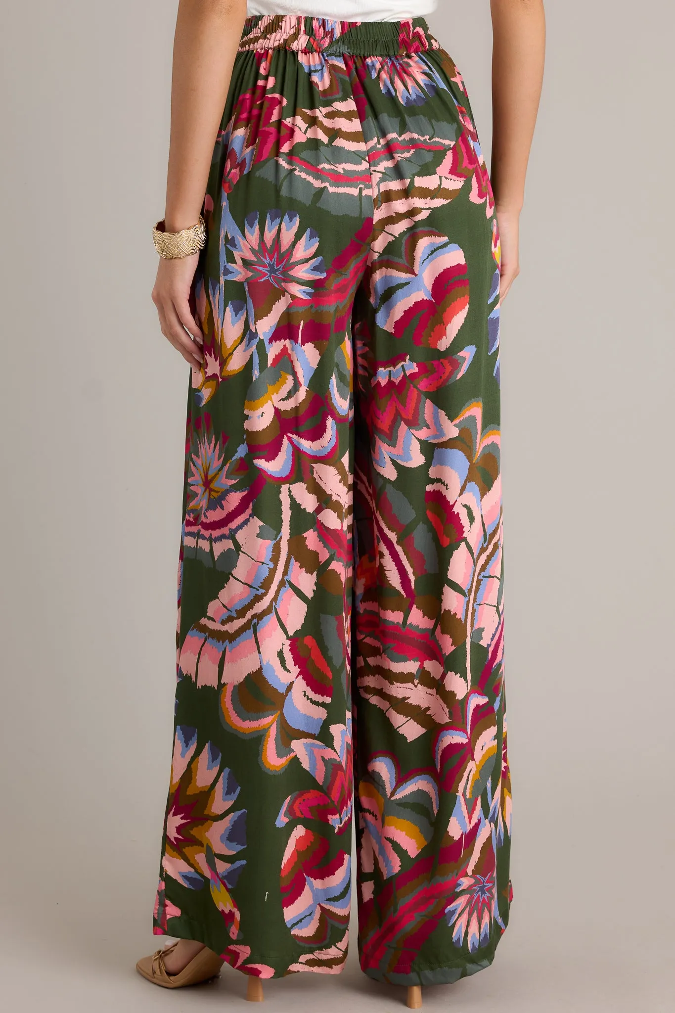 Secret Willow Green Multi Wide Leg Pants