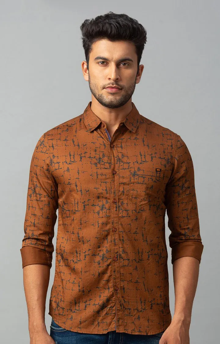 Spykar Men Brown Cotton Printed Casual Shirts