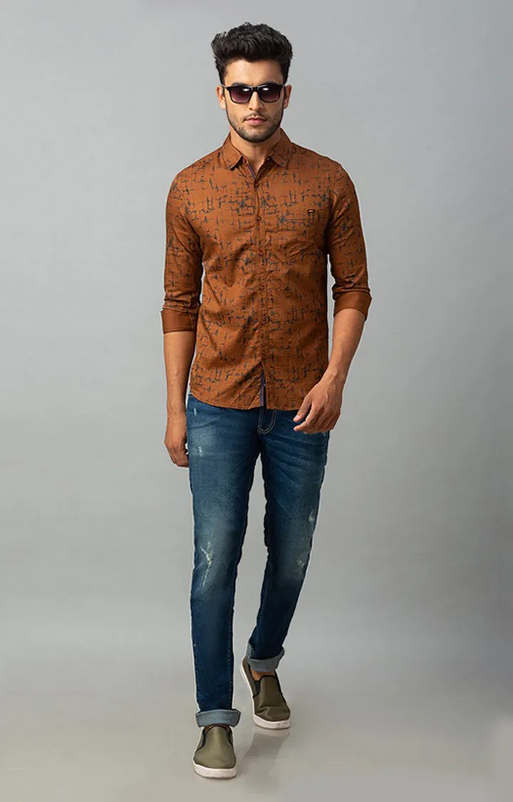 Spykar Men Brown Cotton Printed Casual Shirts