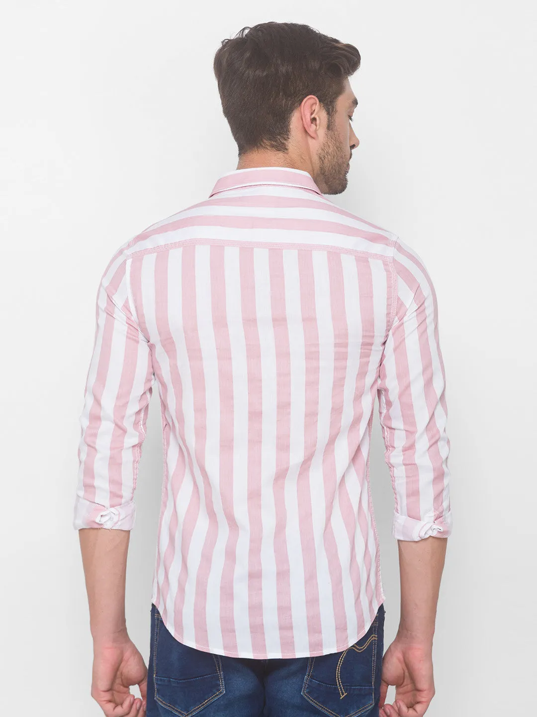 Spykar Men Tan Pink Cotton Shirts (Slim)