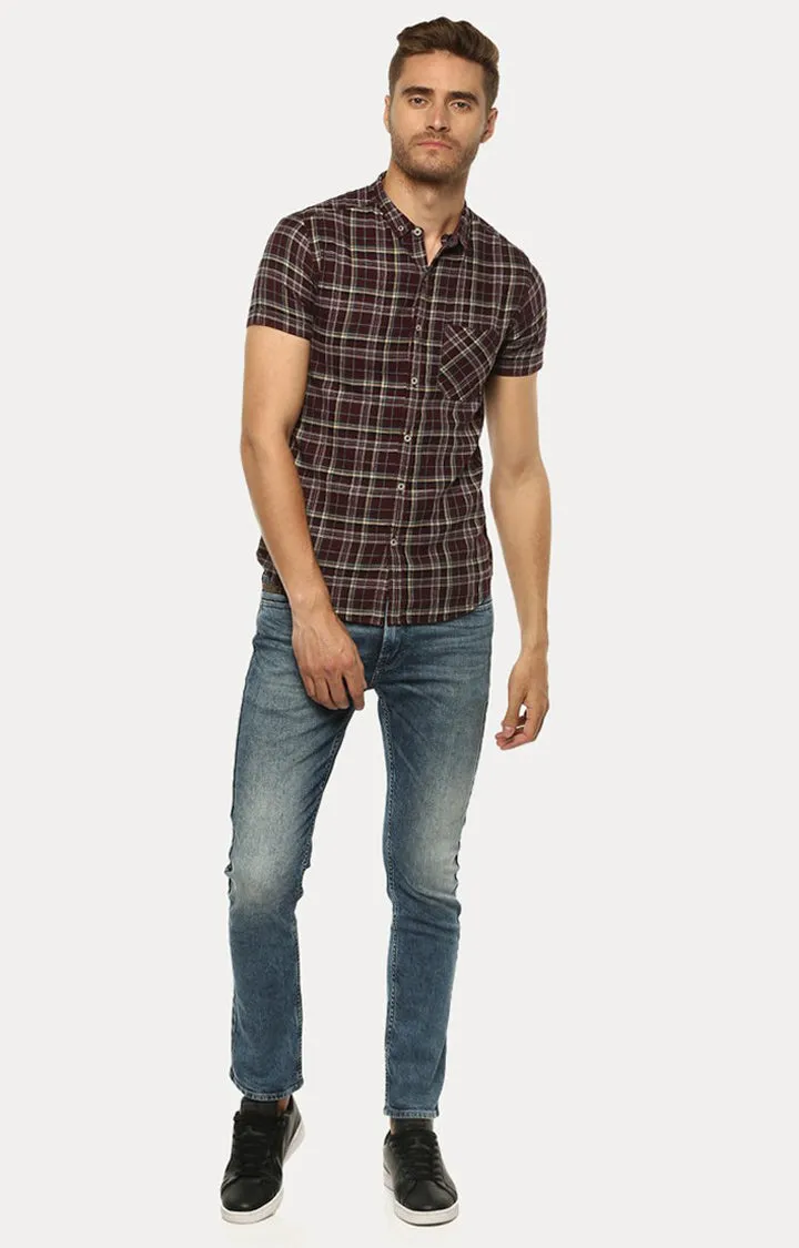 Spykar Men'S Red Cotton Checked Casual Shirts