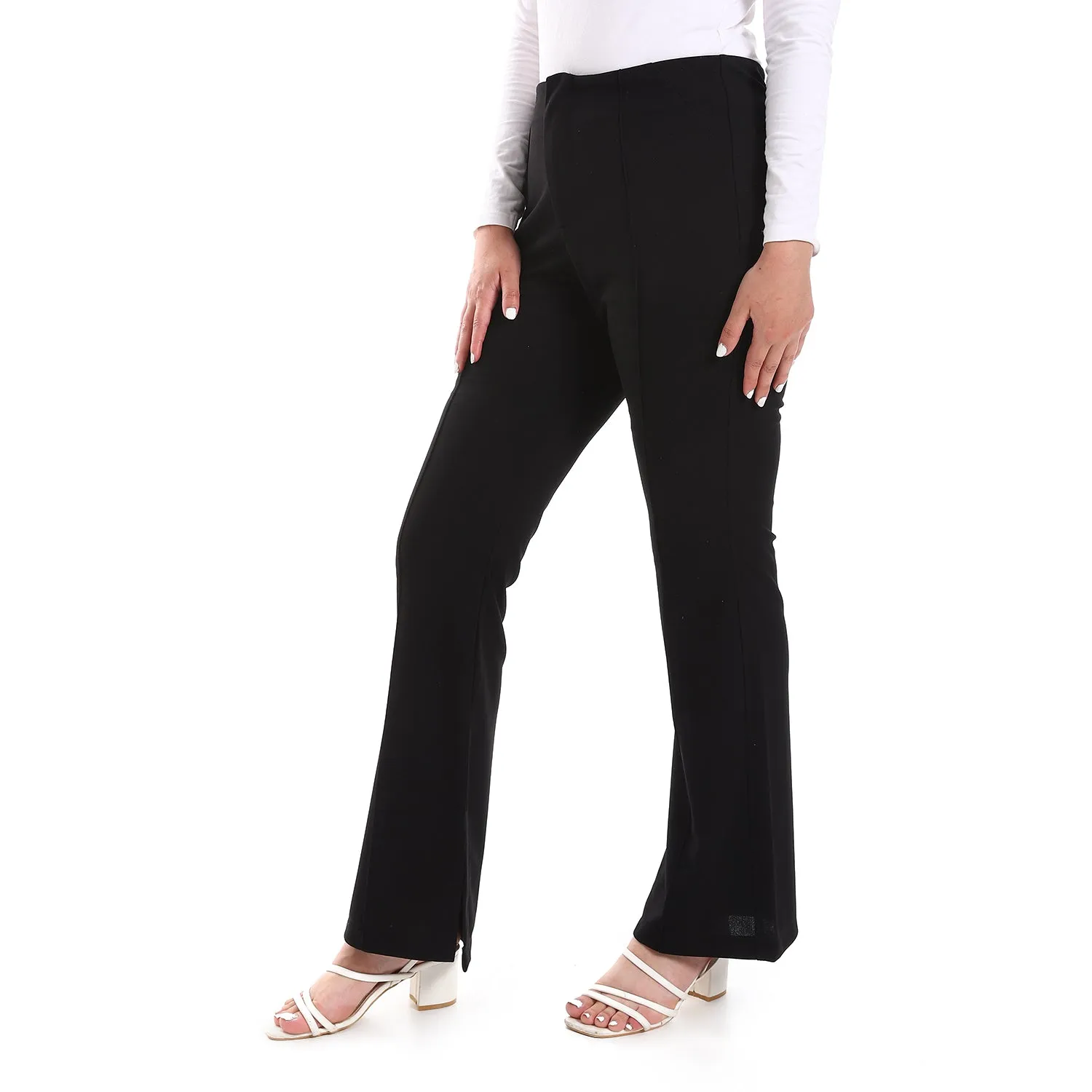 Stitching Details Waistless Ankle Slits Plain Flare Pants