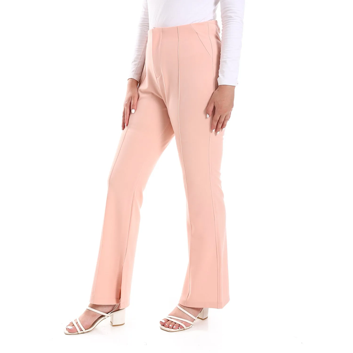 Stitching Details Waistless Ankle Slits Plain Flare Pants