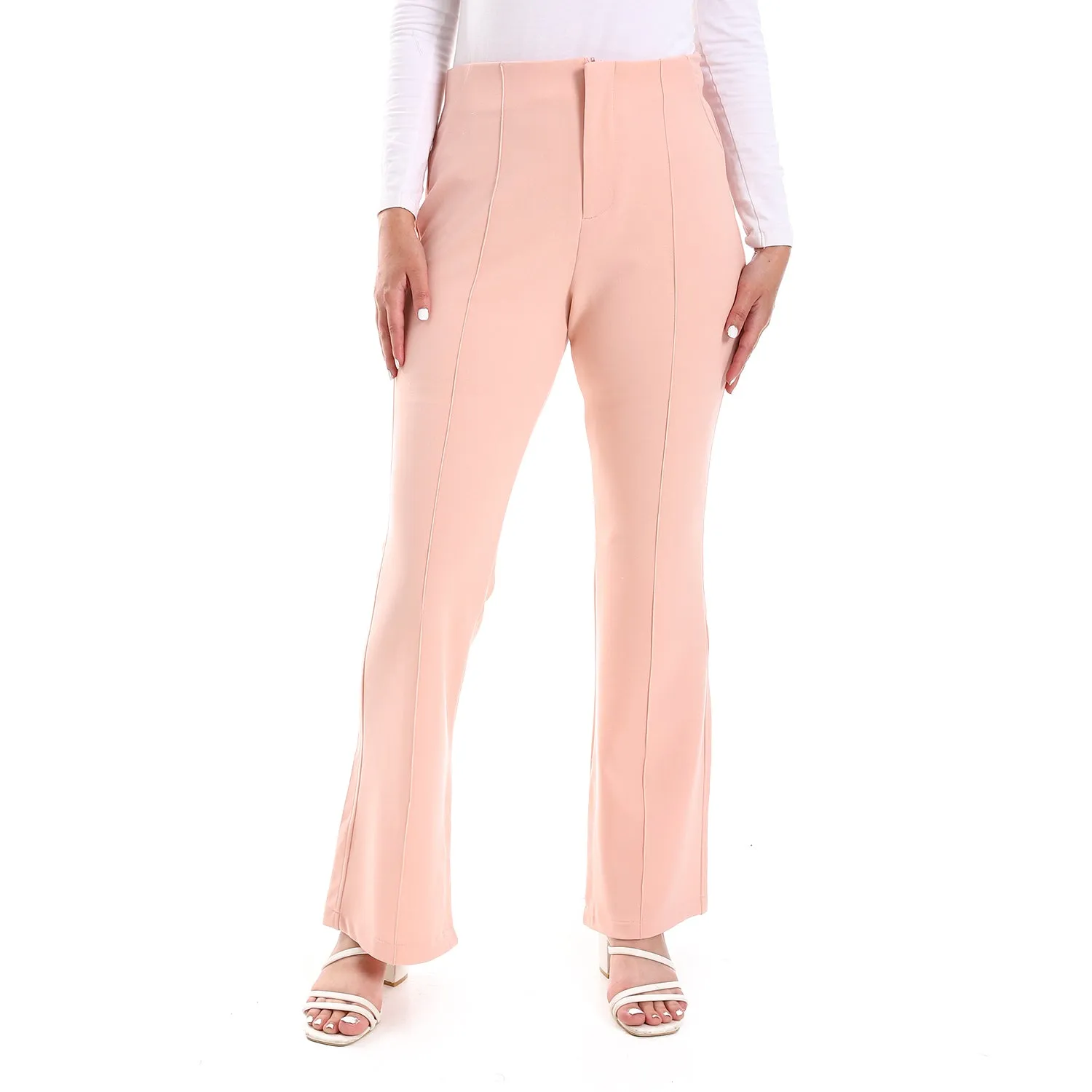 Stitching Details Waistless Ankle Slits Plain Flare Pants