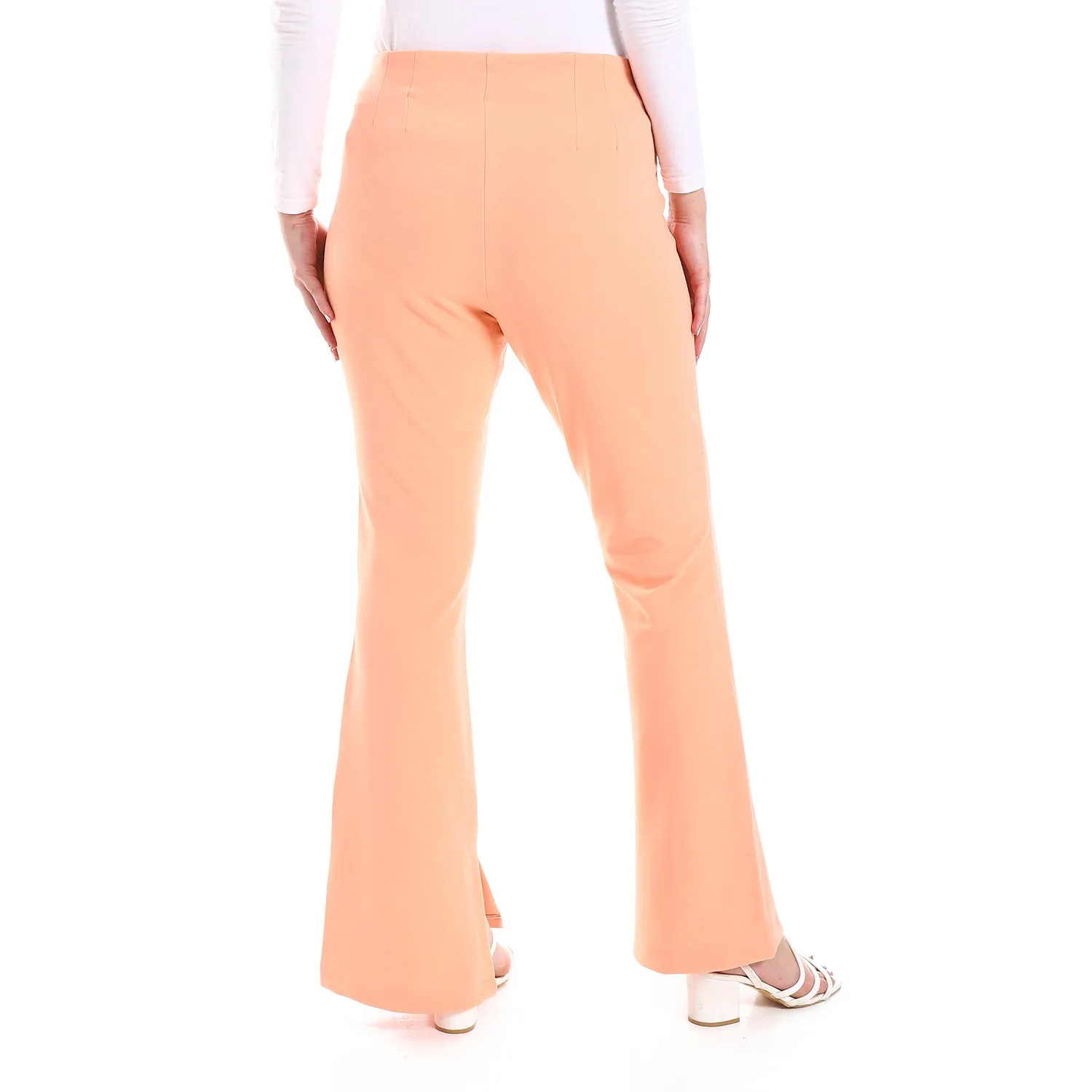 Stitching Details Waistless Ankle Slits Plain Flare Pants