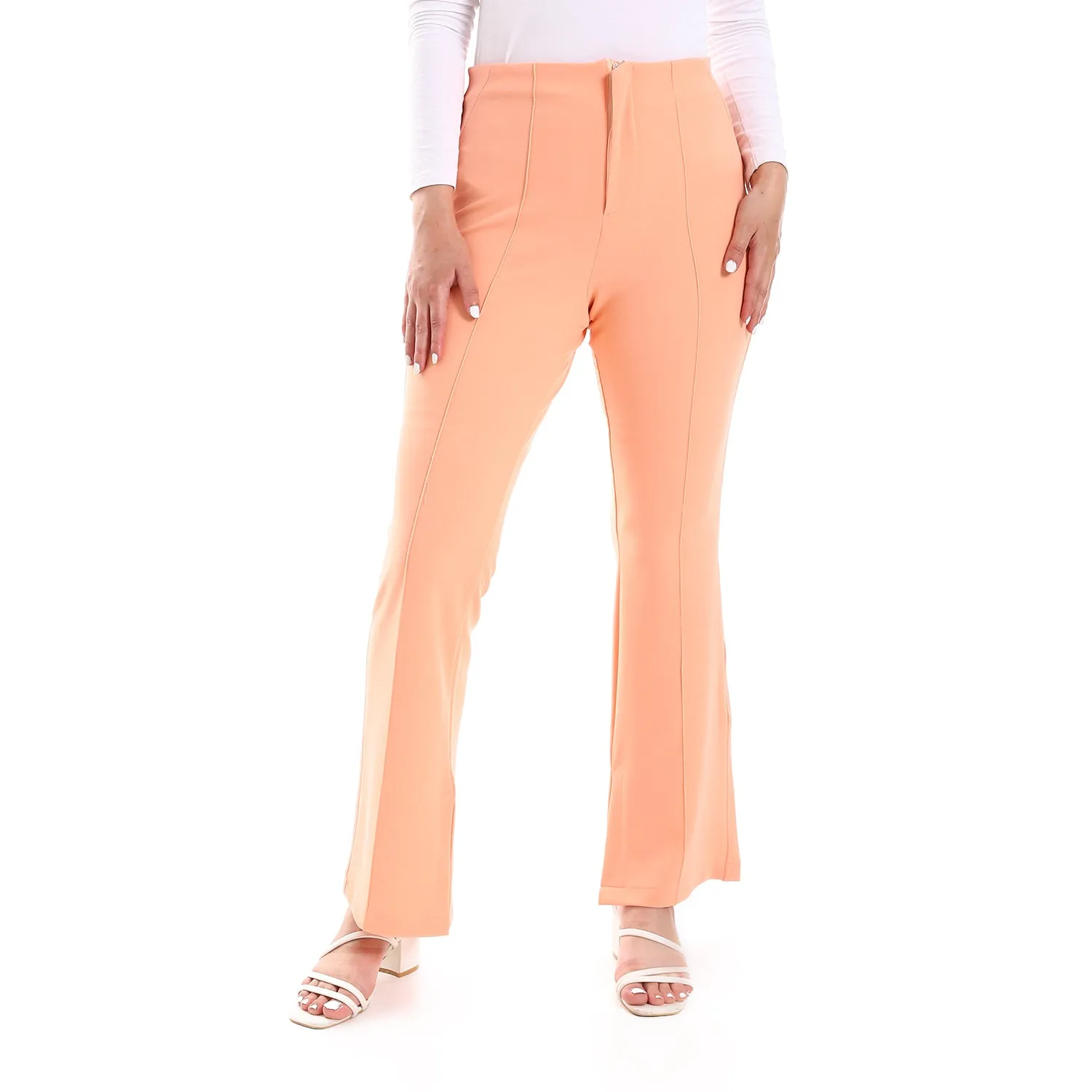 Stitching Details Waistless Ankle Slits Plain Flare Pants