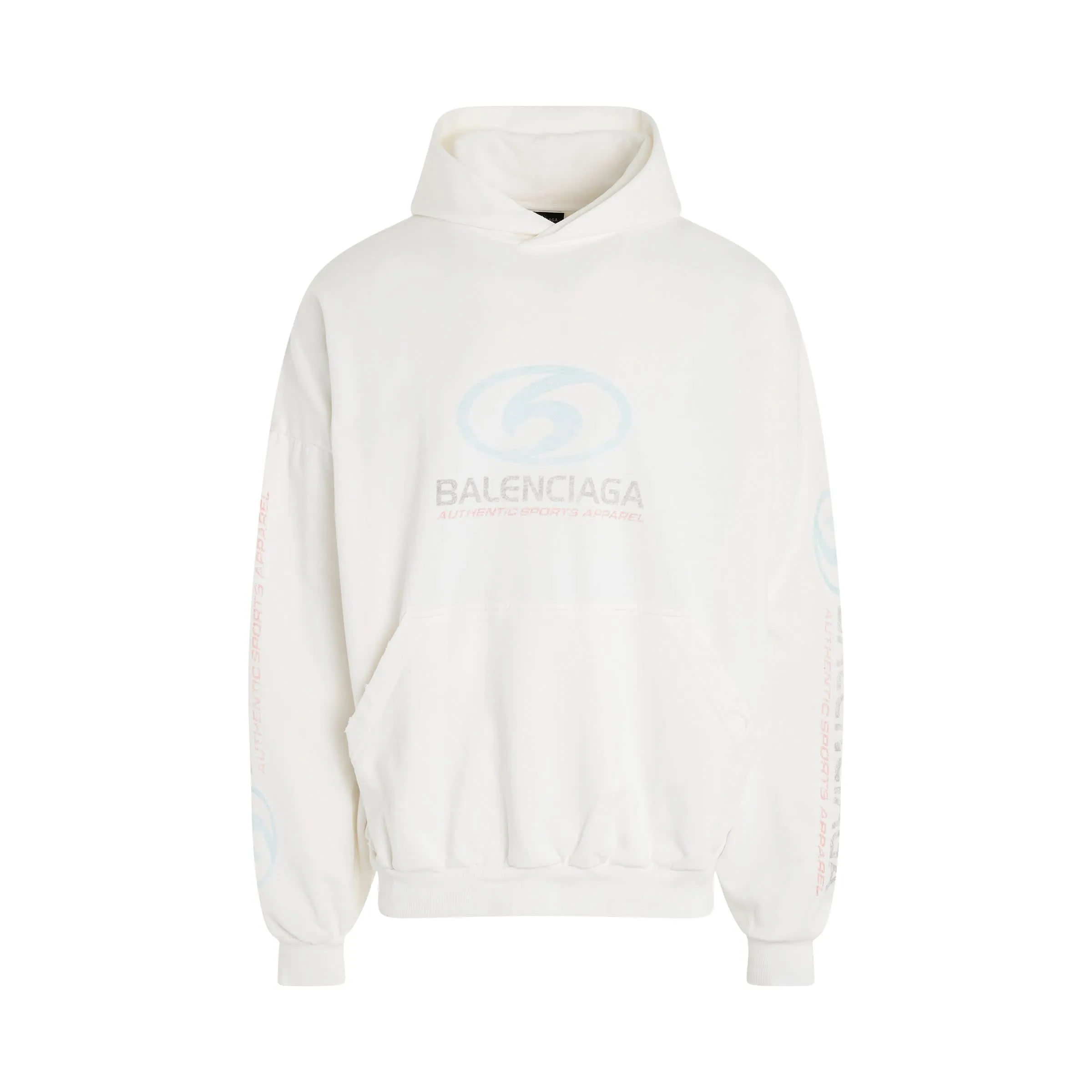 Surfer Round Hoodie in White/Light Blue