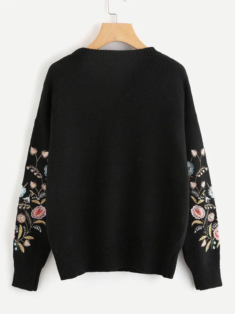 Symmetric Botanical Embroidered Jumper