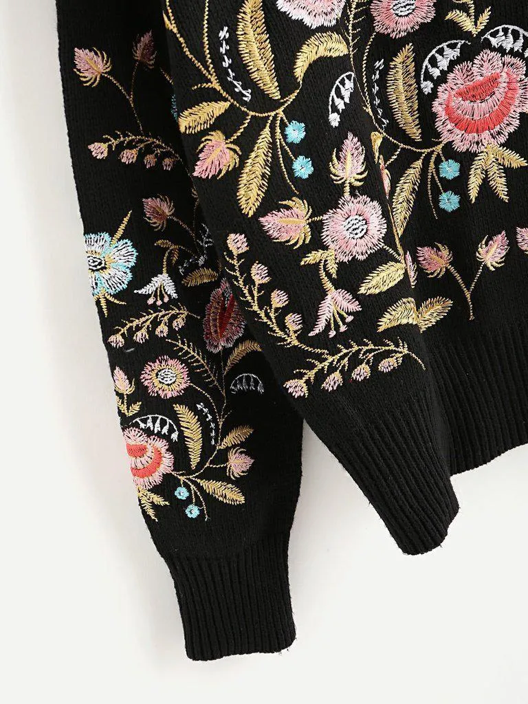 Symmetric Botanical Embroidered Jumper