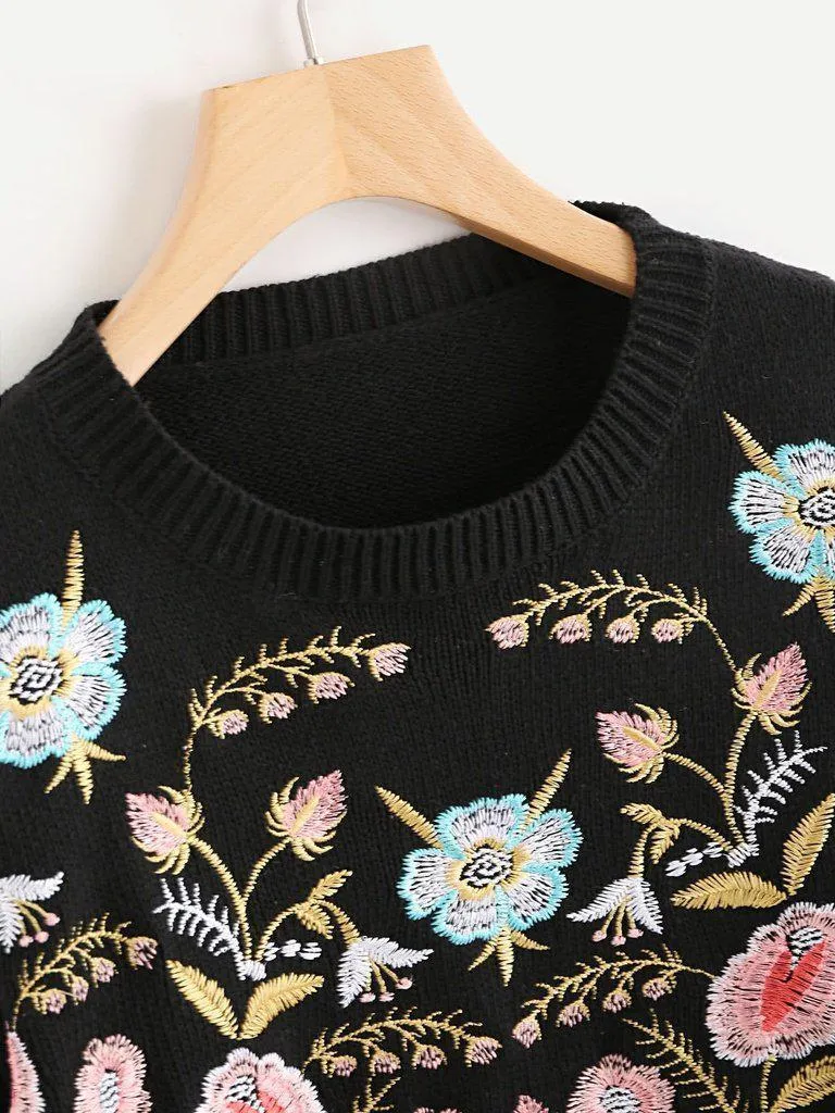 Symmetric Botanical Embroidered Jumper