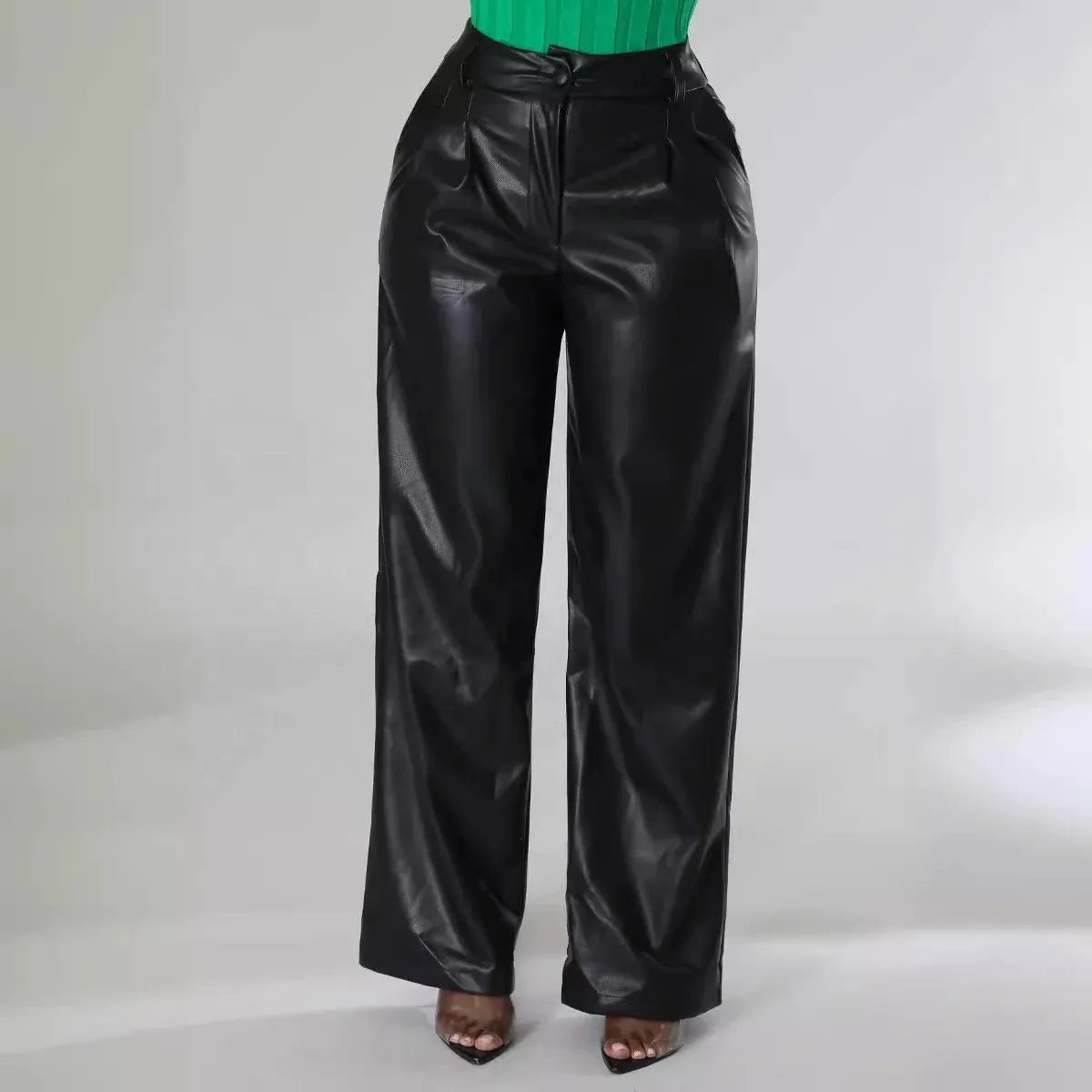 Trend4us Luxe Wide-Leg Faux Leather Trousers