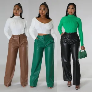 Trend4us Luxe Wide-Leg Faux Leather Trousers