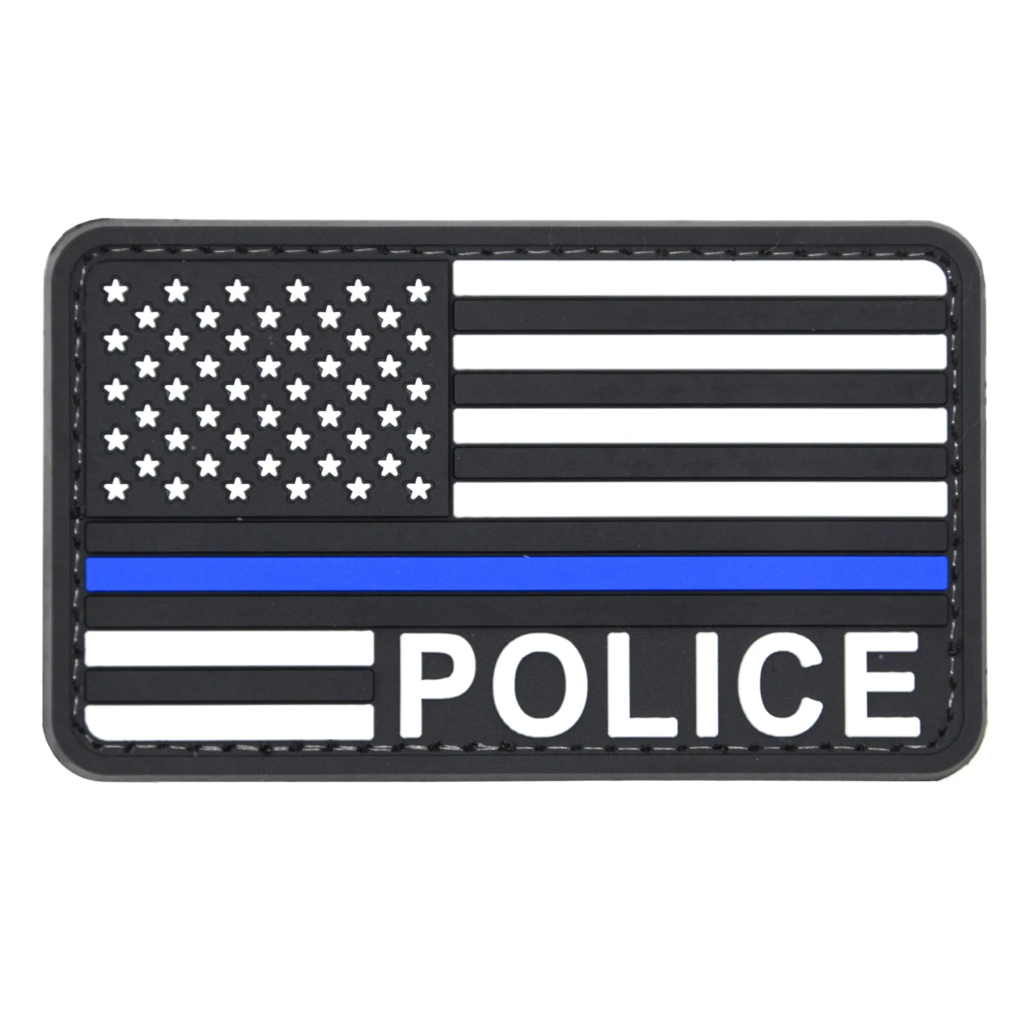 US Flag Police Blue Line Patch Black/White