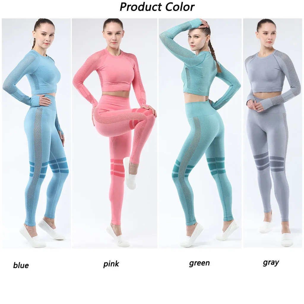 Women's Sportwear Workout Sets  two Piece Outfits Seamless High Waist Yoga Leggings Long Sleeve Gym Clothes